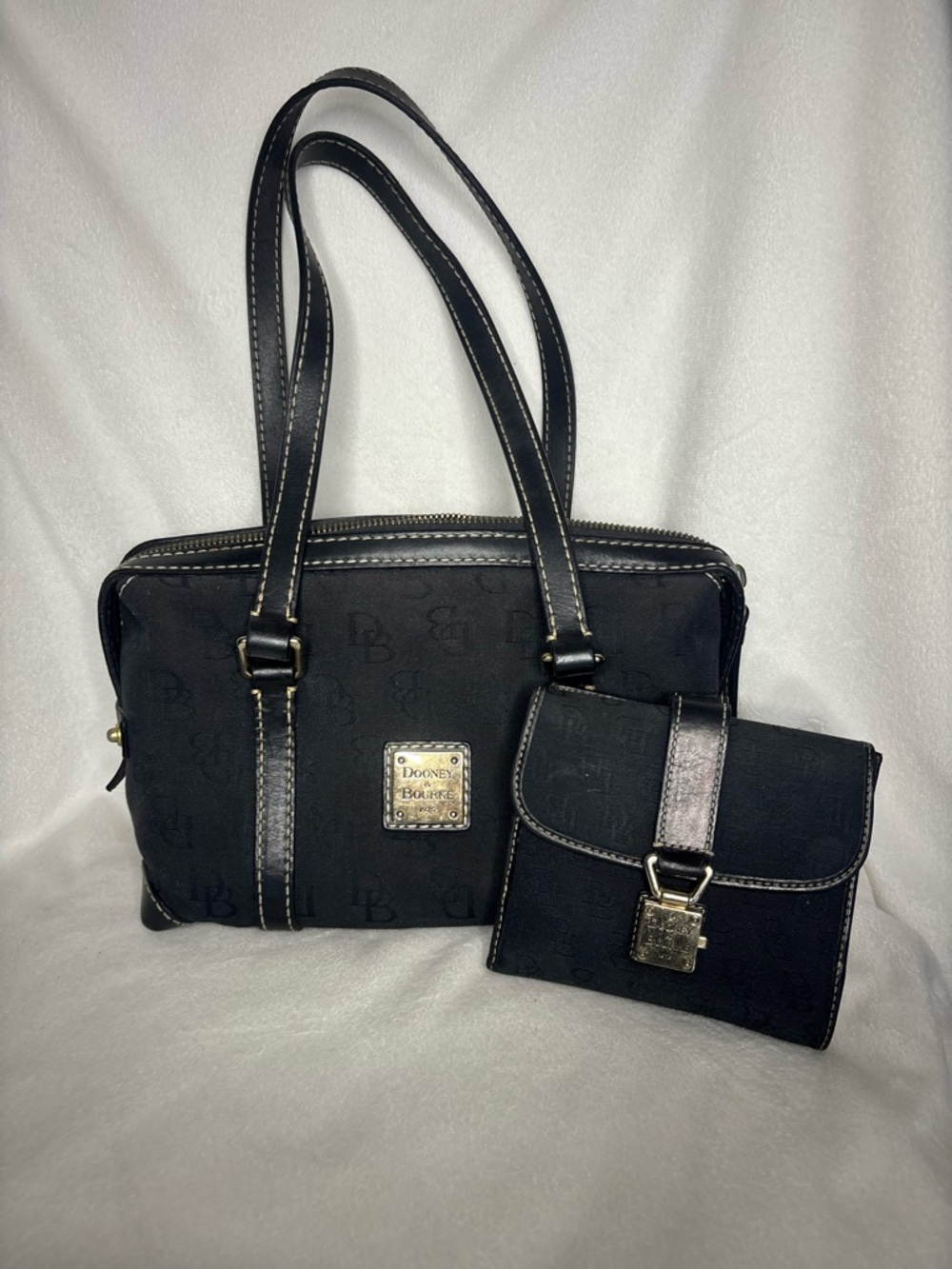 Dooney & Bourke Black Signature Logo canvas bag with Matching Wallet